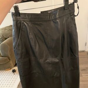 Genuine Leather Midi Skirt - Size 6